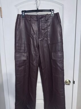 Wayf Dark Brown Faux Leather Cargo Pants